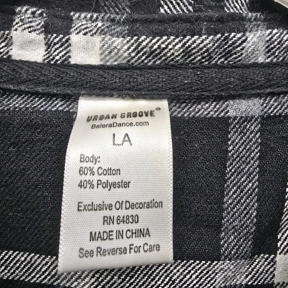 Urban Groove Buffalo Plaid Flannel Shirt Black White Sz Large (A9) - Picture 4 of 7